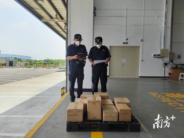 黄埔海关所属沙田海关关员对经东莞—香港国际空港中心进口货物进行监管。摄影：石磊 濮宣